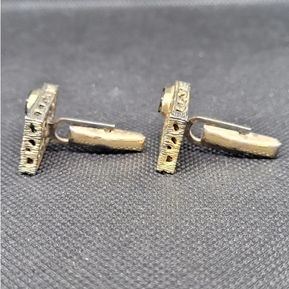 Mid Century Sterling Silver Black Glass‎ Cufflinks Modernist Menswear